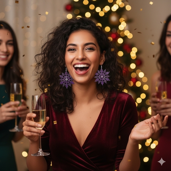 Hand Crafted Jewelry - HANDCRAFTED Snowflake Pierced Earrings ARTISAN HANDMADE Holiday Jewelry 4 inches